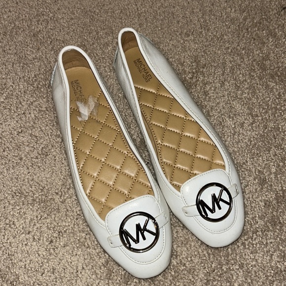 White Leather Michael Kors Flats - Picture 1 of 7